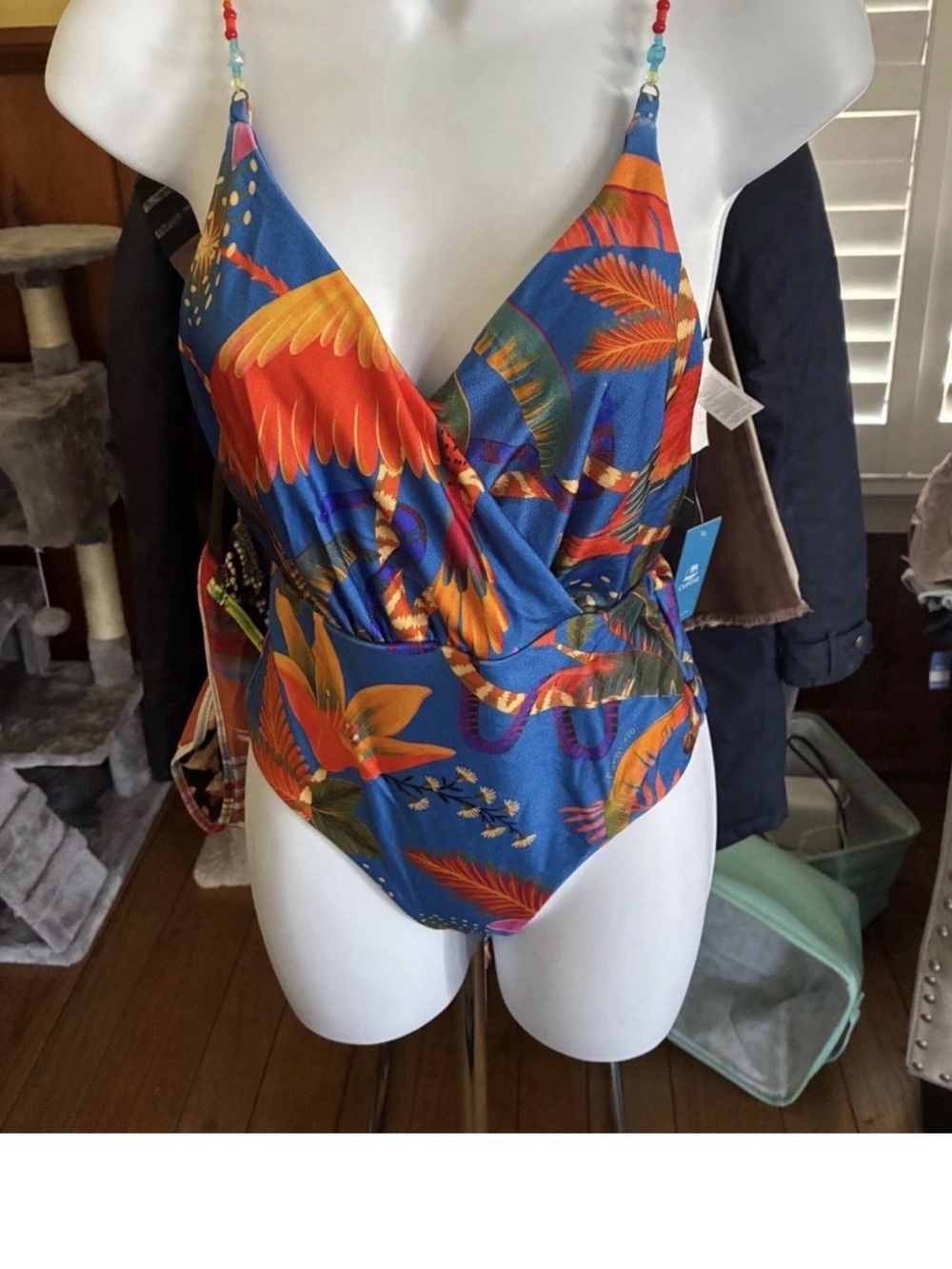 FARM Rio Blue Floral One-Piece Swimsuit with Orange Accents